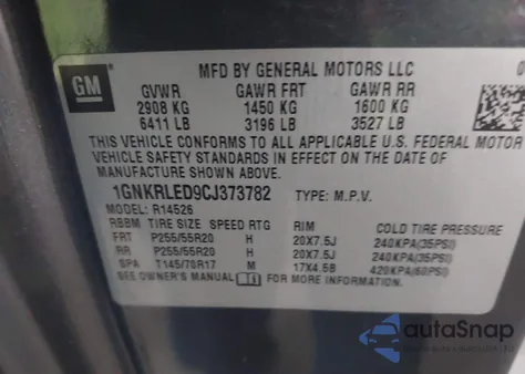 2012 Chevrolet Traverse Ltz z USA, uszkodzony, nr VIN 1GNKRLED9CJ373782